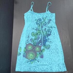 Belle du Jour Tank Floral Blue Paisley Babydoll Spaghetti Strap Y2K Mini Dress S